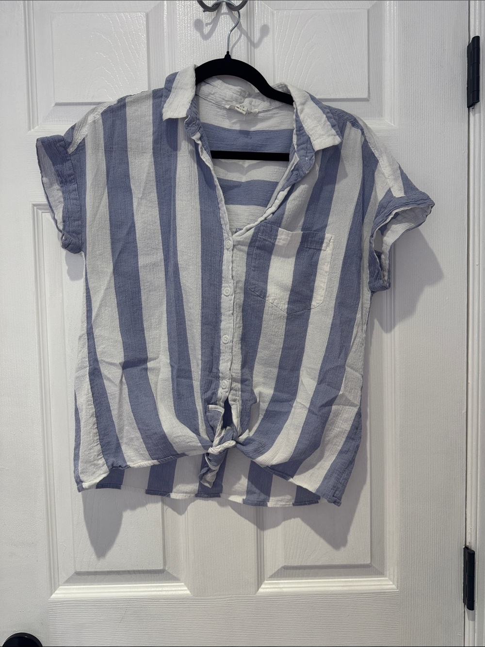 beachlunchlounge Blue and White Striped Tie-Front Kids Shirt